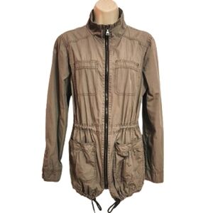 Express Green Utility Zip Drawstring Mock Neck Jacket Small